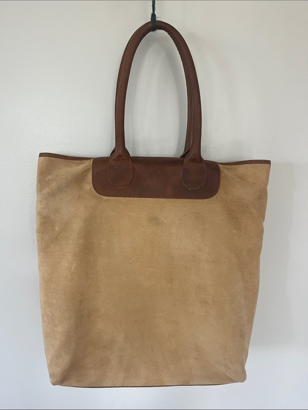 J. Jill Suede Tote in Golden Yellow with Brown Leather Trim.